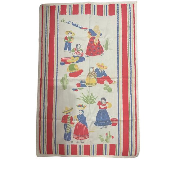 Vintage  Linen Kitchen Towel  Southwestern Aztec Kitschy Retro 26 x 16 - Picture 1 of 7